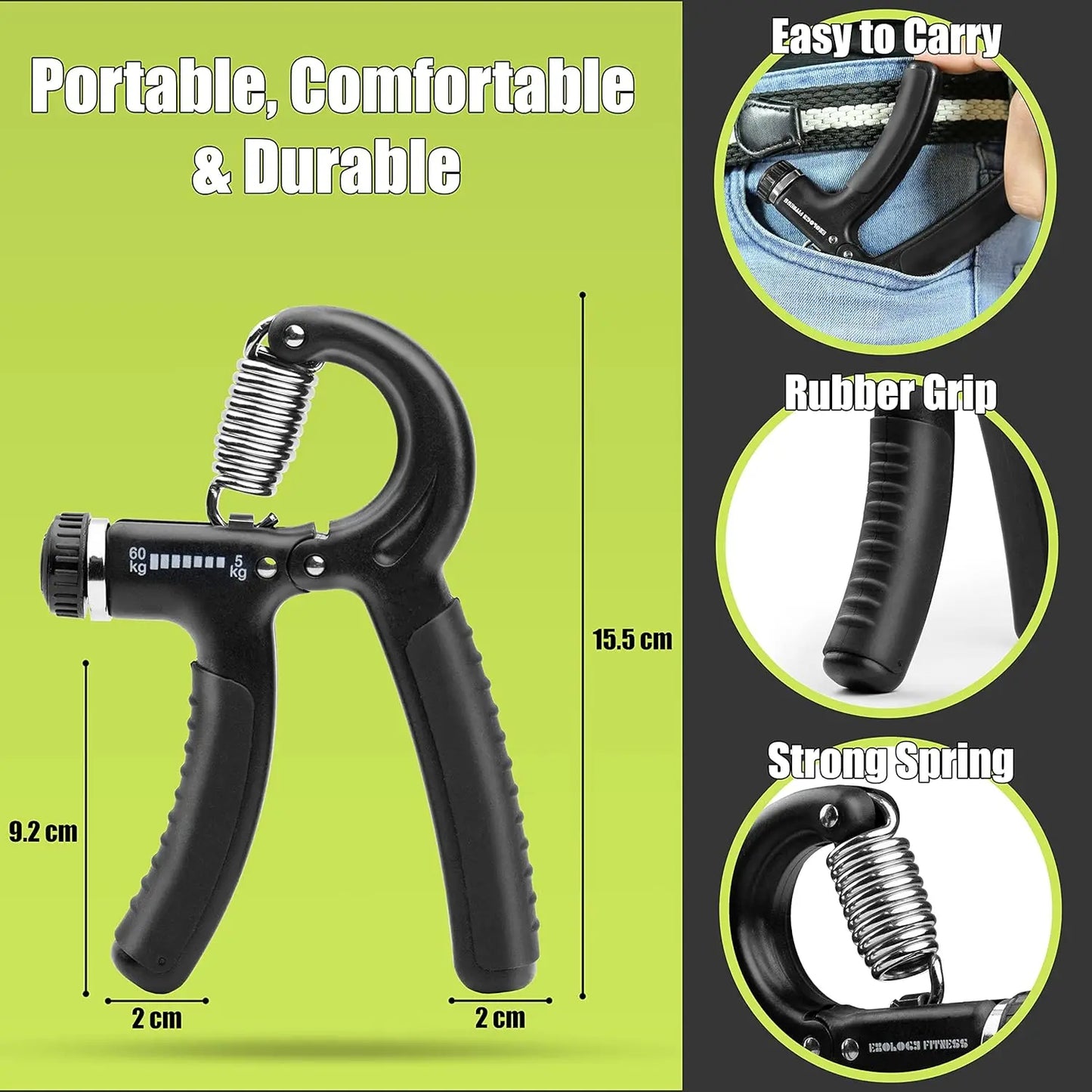 5-60 Kg Grip Strengthener Exerciser – Adjustable Hand Grips Strengthener with Stainless Steel Spring for Strong Wrists, Fingers
